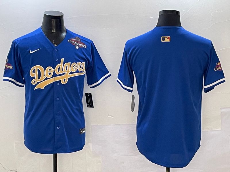 Men Los Angeles Dodgers Blank Blue Champion gold character 2025 Nike MLB Jersey style 2